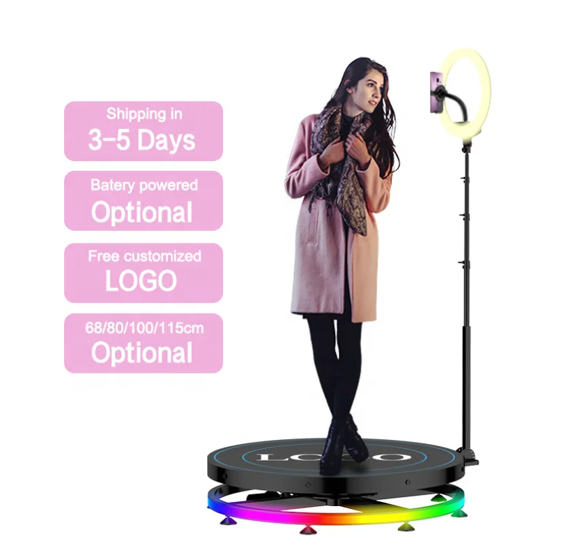 Fast DHL Shipping in 48h 360 Video Photobooth Automatic With Led 360 Photo Booth Machine 100cm with Case