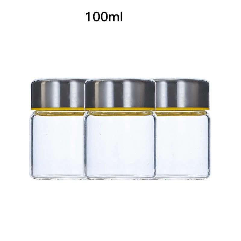 Heat Resistant 100ml 150ml 200ml High Borosilicate Glass Food Storage Jar Containers With Screw Stainless Steel Lids