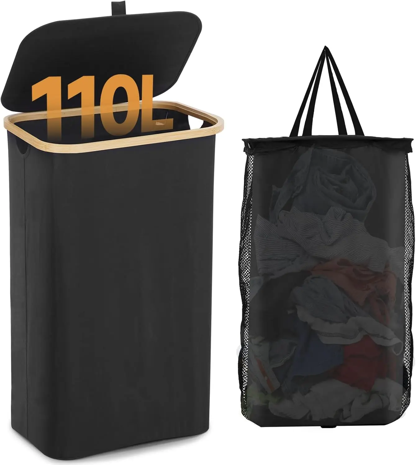 110 liter Waste Basket Bamboo Recycling Bin Collection Station For Home Kitchen