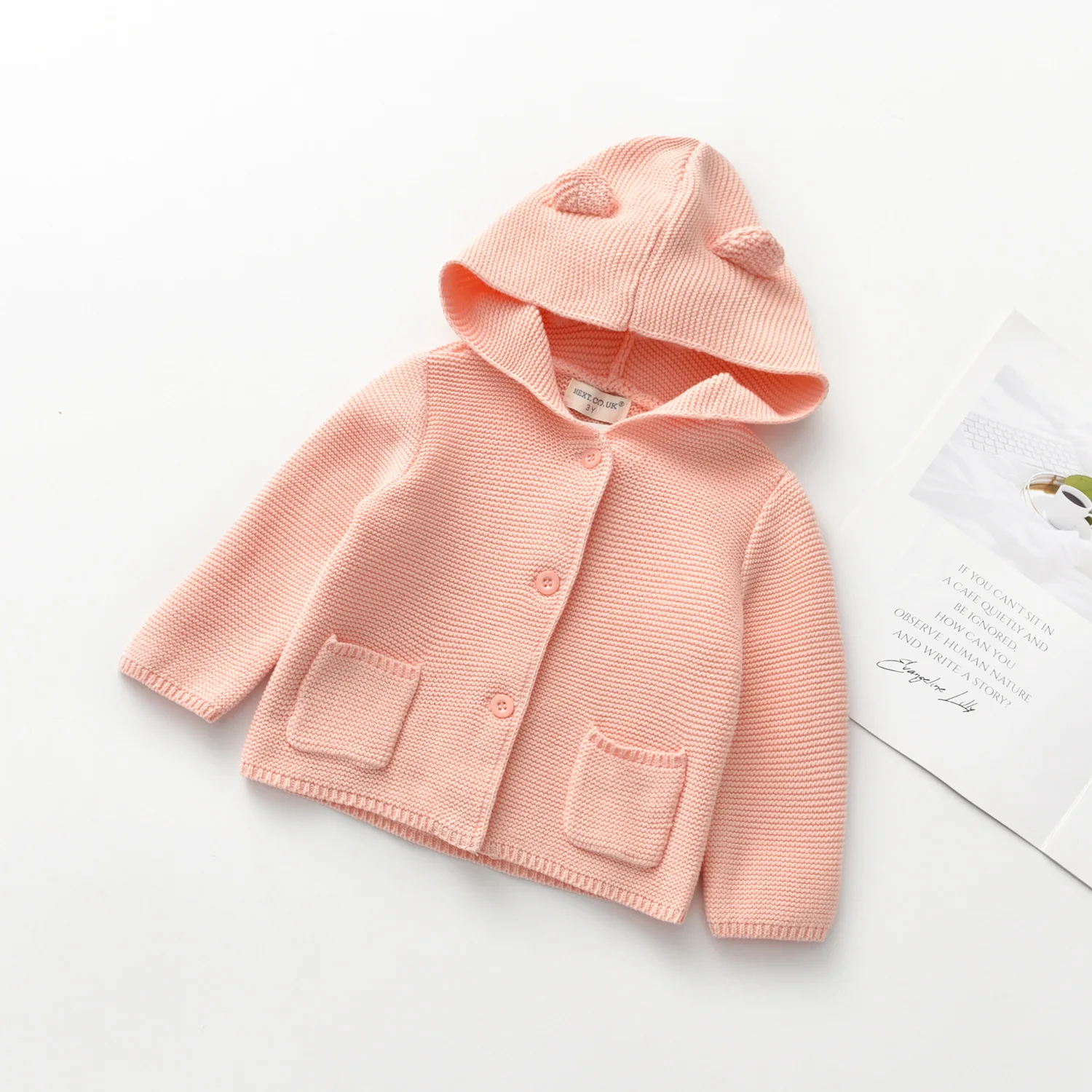 
Fashion hooded designs winter knit sweater baby cardigan 