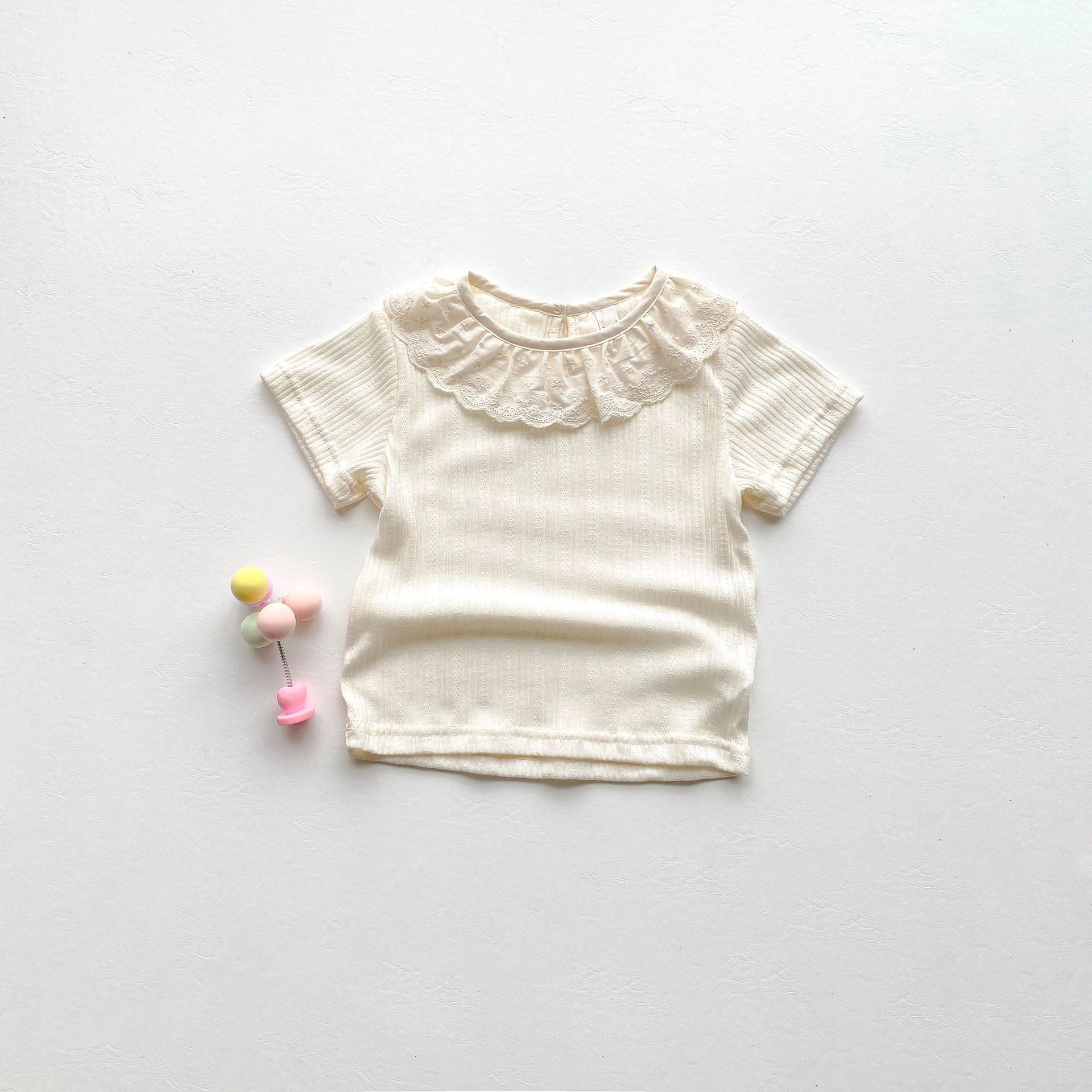 Korean Design Infant Top  100% Organic Cotton Baby Girls Lace  Collar Shirt