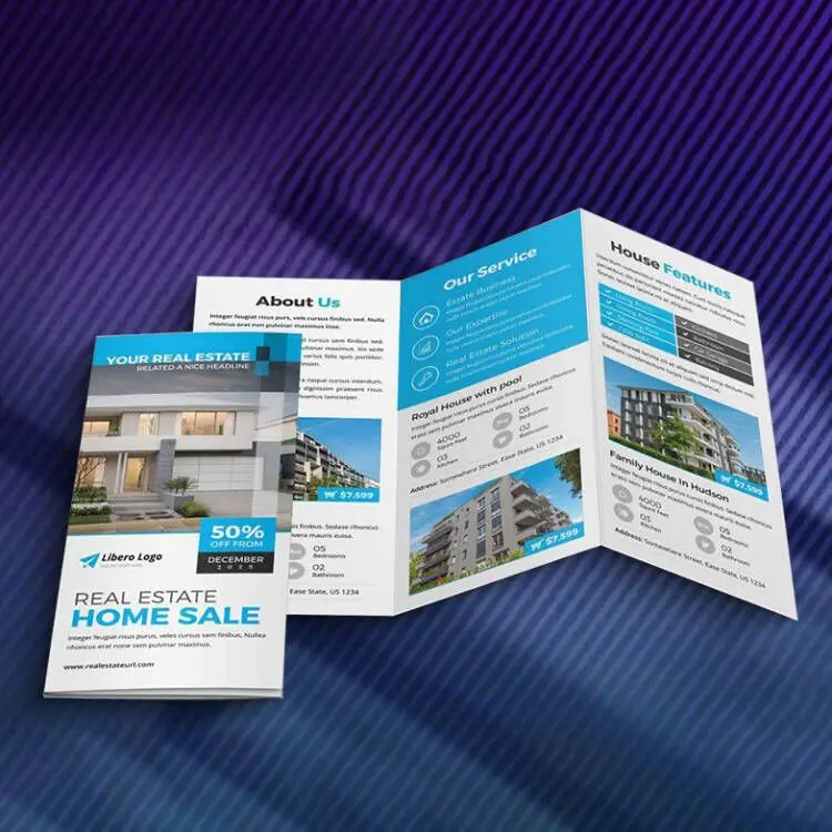Free design and production of double-sided color page advertising paper folding leaflets brochure