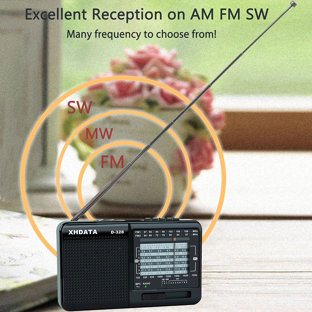 XHDATA D-328 Radio Hot Sale Factory Direct Price FM AM SHortwave MP3 Player TF Card Portable Receiver PLL