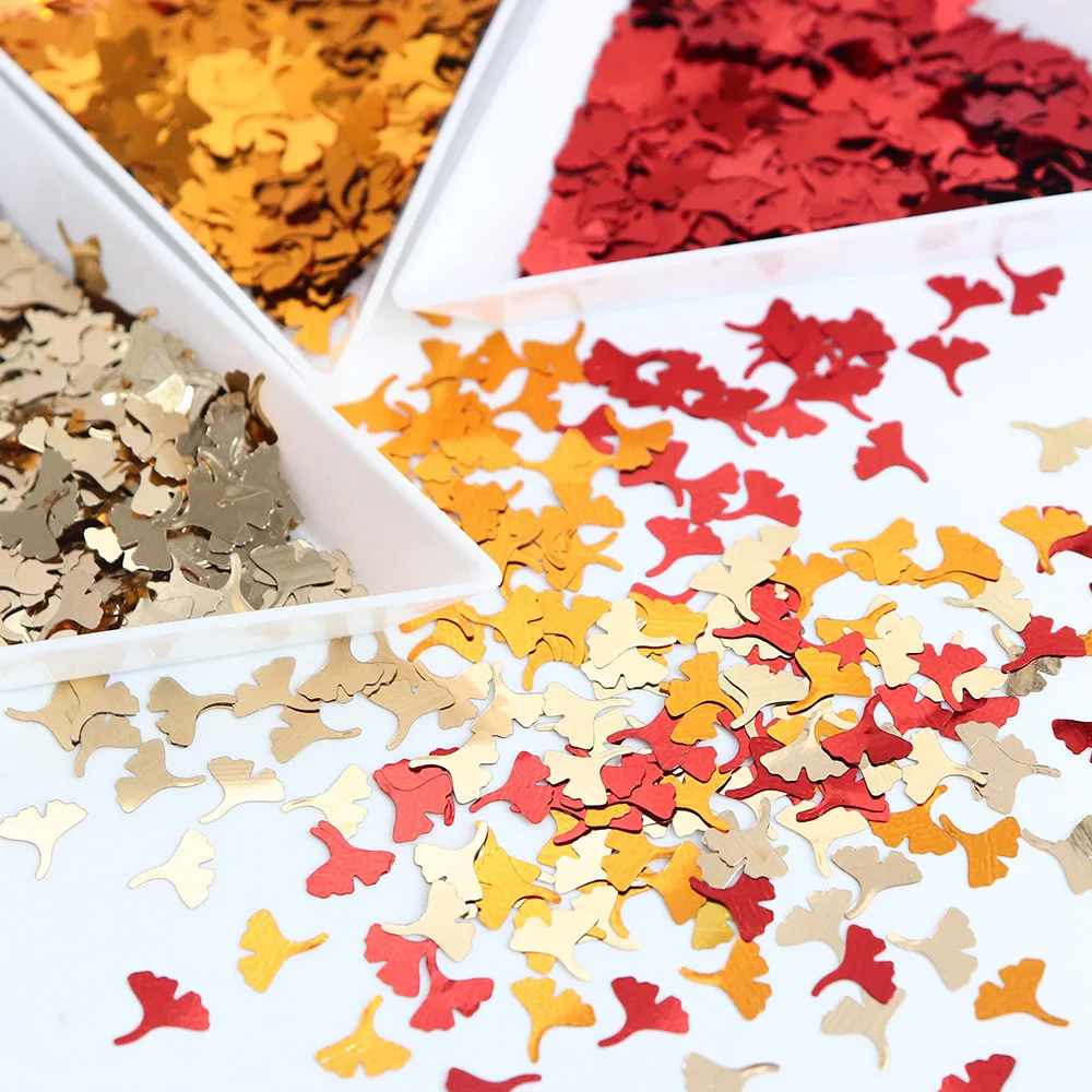 2g/Bag Ginkgo Leaf Nail Art Glitters 6mm Leaf PET Shimmers Autumn Nail Art Decoration Flakes DIY Design for Supplies Accessories