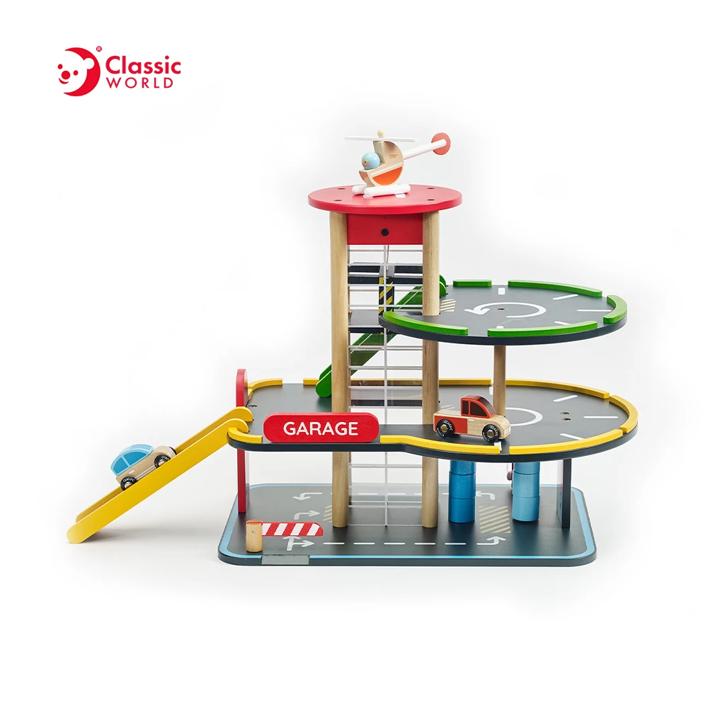 Hot Sale Educational Pretend Play Modern Parking Garage Toys Wooden Cars for Children Kids