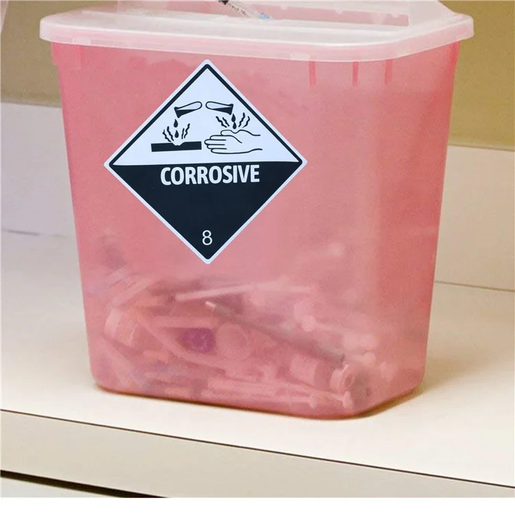 Hybsk Hazard Class 8 D.O.T. Corrosive Labels 4x4 Inch Square 100 Adhesive Labels