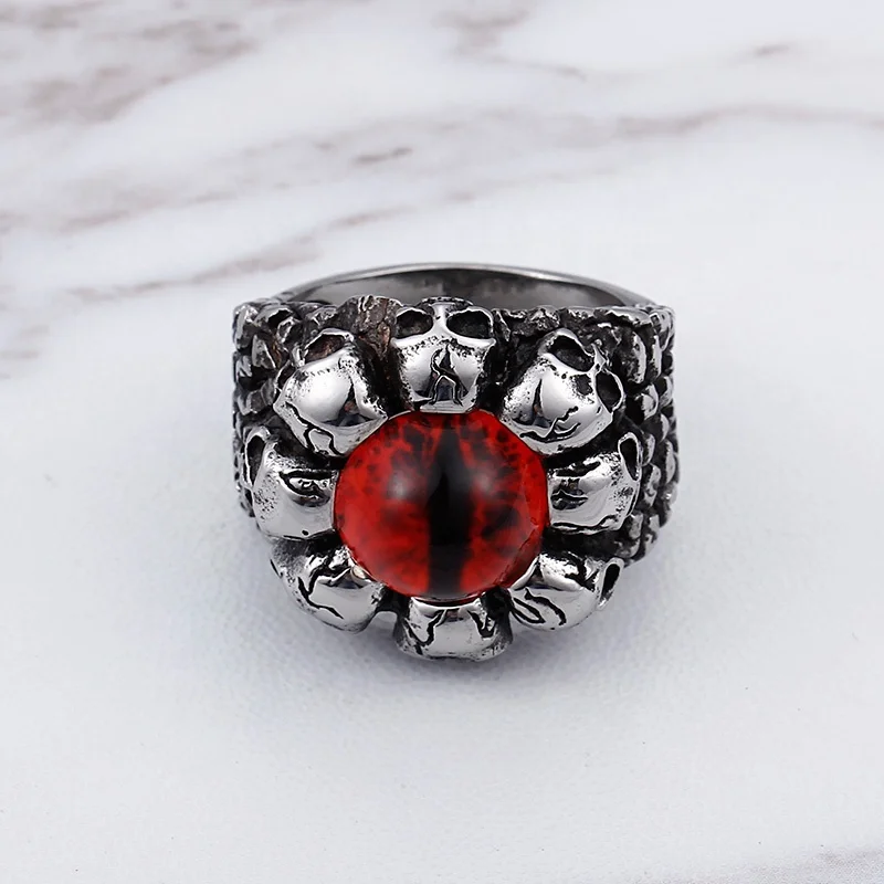 Skull Head Single Red Eye Ring Stainless Steel Men Jewelry