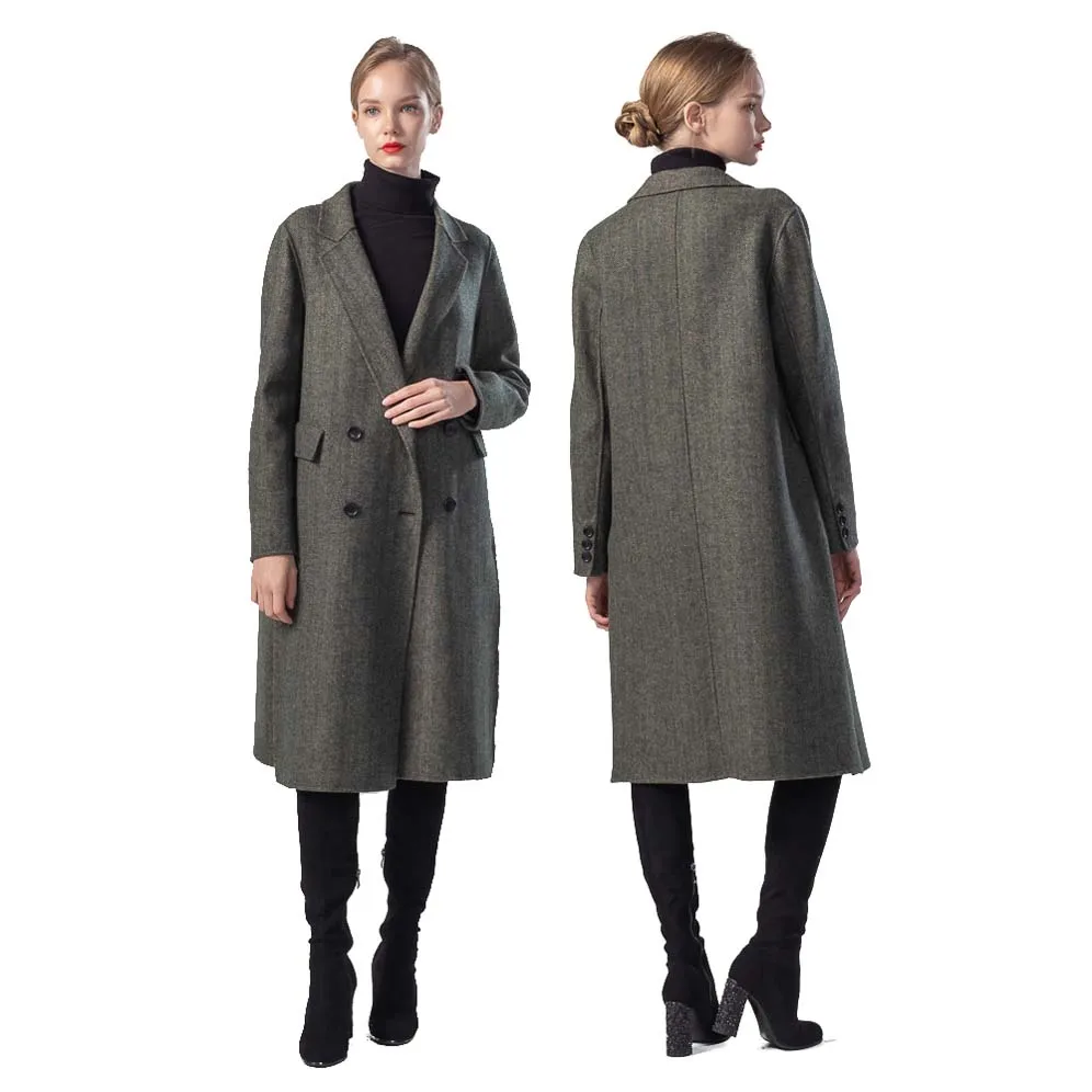 Зимнее длинное пальто на заказ для дам, 100% натуральная кашемировая шерсть, пальто, Классическая Повседневная двубортная куртка для женщин