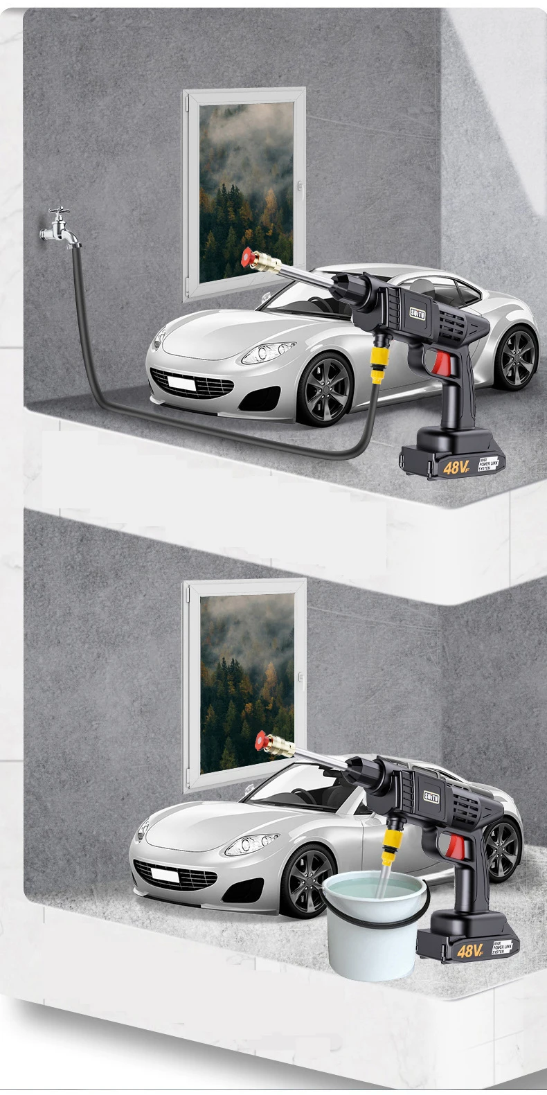 Electric portable mini wireless high pressure car cleaner washing washer gun