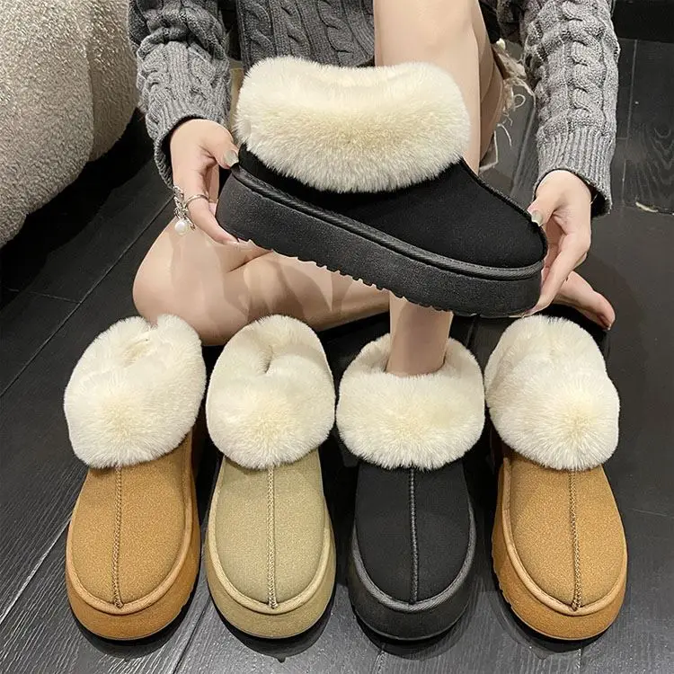 Custom Winter Warm Soft Unisex Thick Heel Sole Platform Real Shearling Fluffy Sheepskin Slippers for Women