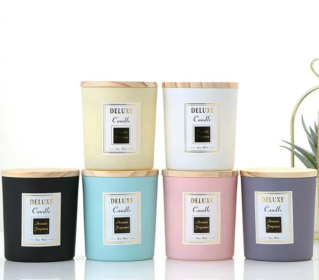 Wholesale Luxury Custom Empty Matte Black Glass Vessels Metal Frosted Candle Jars With Wooden