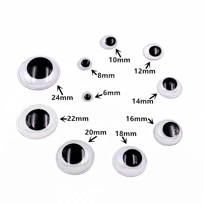 Round Plastic Black Googly Wiggle Eyes Self-Adhesive Large Size 15mm 18mm 20mm 25mm googly safety eyes for toys