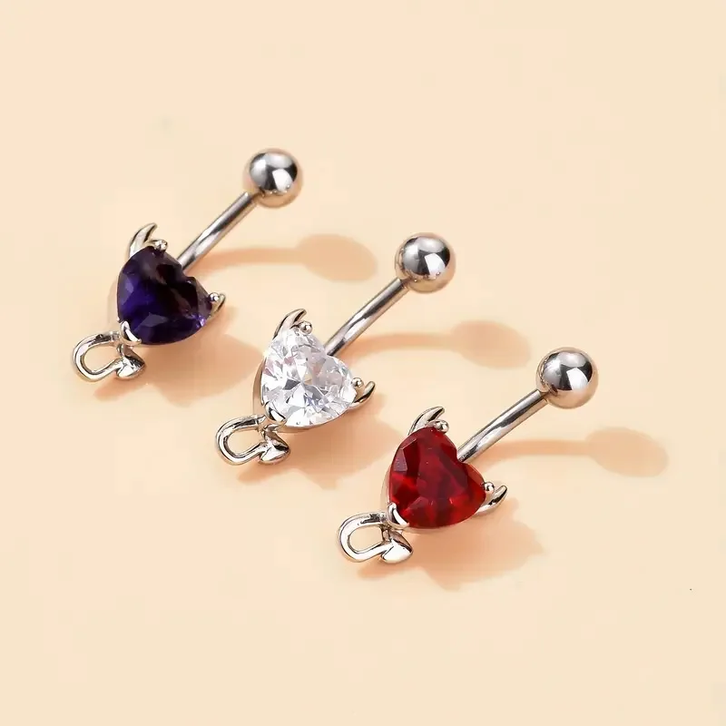 Getta Devil Love Heart Belly Button Ring Inlaid Shiny Zircon Navel Ring Set Women Body Piercing Jewelry