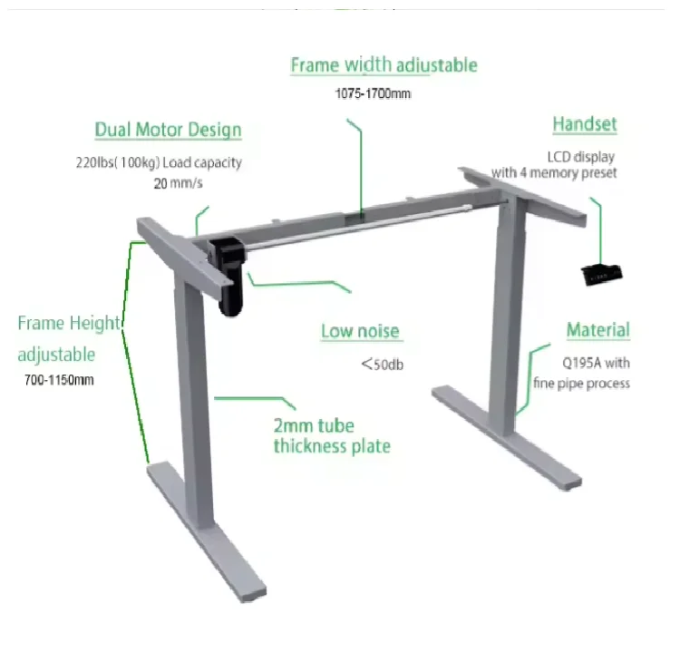 2024 New Style Electric Height Adjustable Corner L Shaped Office Desk Frame office pc table