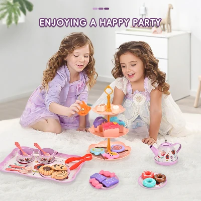 HN Pretend Play Toys Christmas Gifts For Kids 52PCS Girls Toys Pink Flower Tea Set