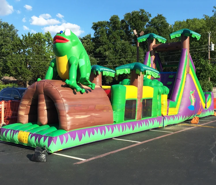 Детская игровая площадка на открытом воздухе тема джунглей горка комбо надувная лягушка прыгающий