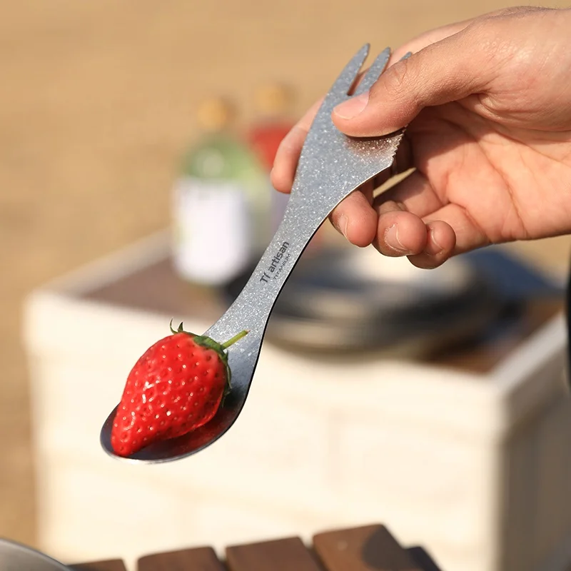 Camping Accessories 3 In 1 Camping Utensil Titanium Spork Knife Outdoor Picnic Tools Metal Spork with colorful ice flower