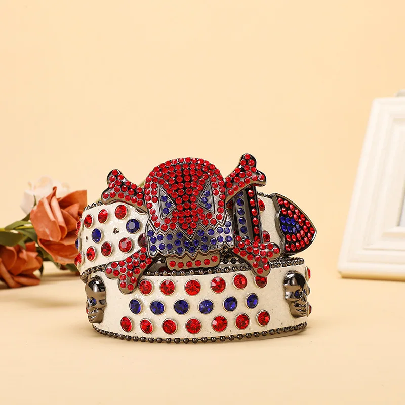 Bling bling Skull PU Accessories Custom Western Fashion Diamond Belt for Men Women Rhinestone BB Belt for Cowboy Cowgirl