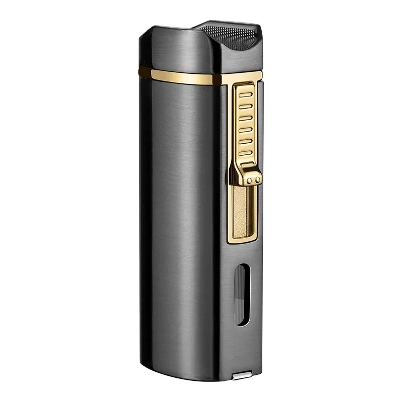 New Design Customized Windproof Torch Three Straight Flush Gas Cigar Lighter With Cigar Cutter