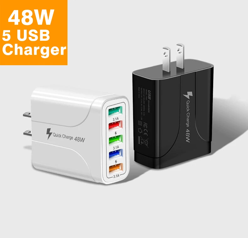 Hot 5USB mobile phone charger 5.1A QC3.0 fast wall charger for Samsung Galaxy s23 s22 note20 Huawei LG Lenovo HTC motorola vivo