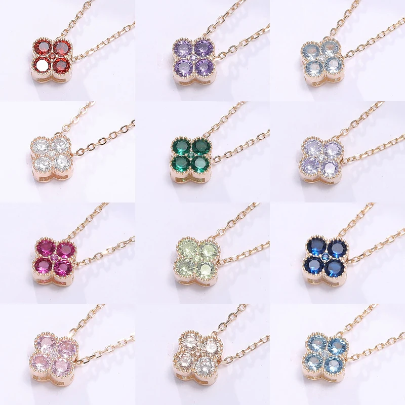 custom Brand Manufacturer original birthstone Jewelry 925 Sterling Silver lucky Four Clover necklace pendant for women making