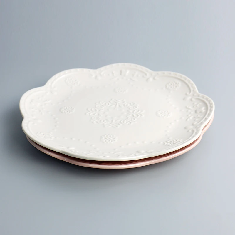 Wholesale Pink Porcelain Dinnerware Big Size Ceramic Charger Plates Wedding