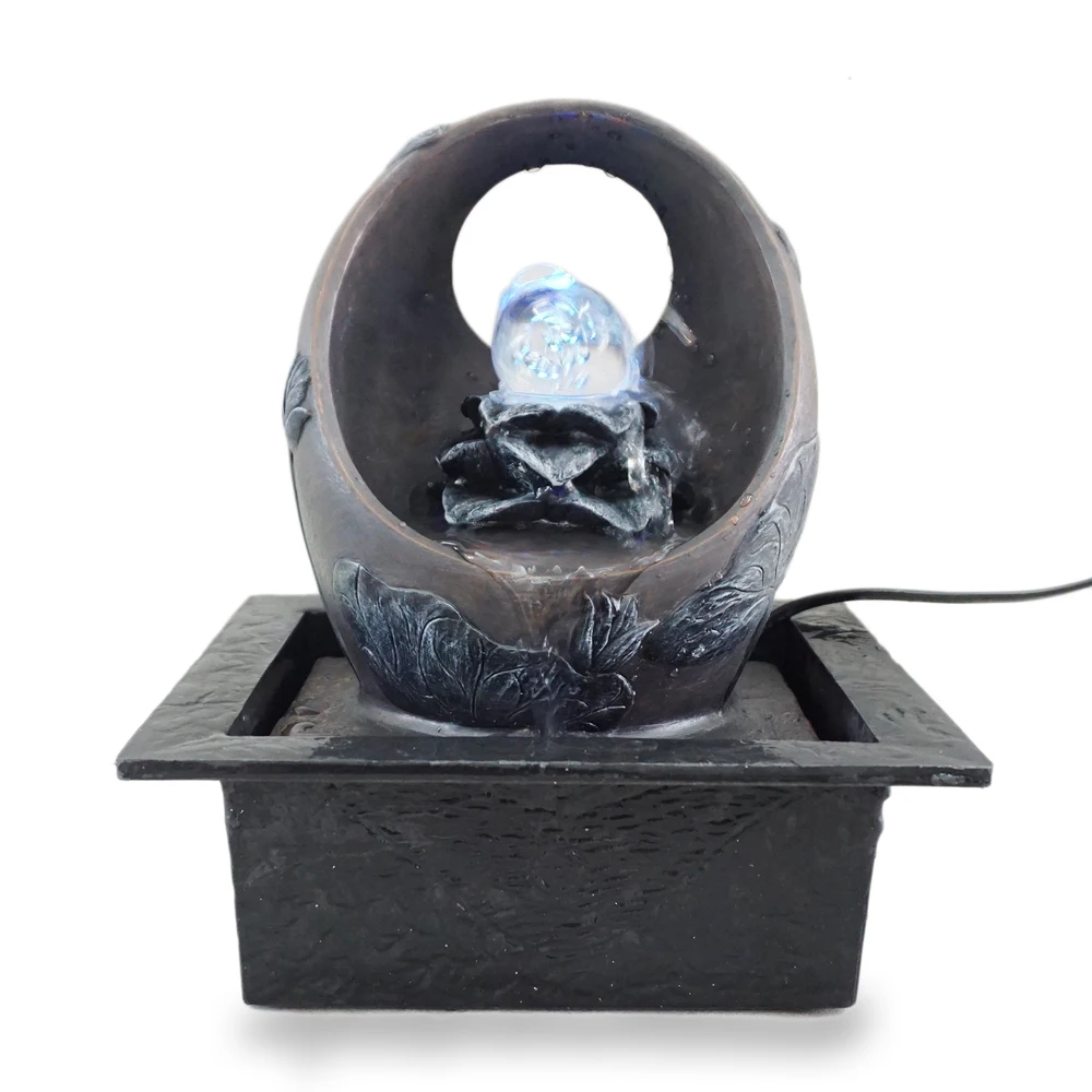 glass ball resin flower tabletop water fountain indoor decoration for home