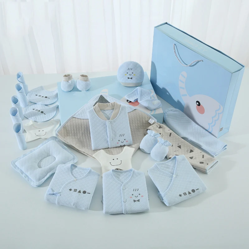 Custom Newborn Babies Gift Box Pure Cotton Clothing Sets Casual 18pcs 21pcs 23pcs New Born Baby Clothes Set In Blue