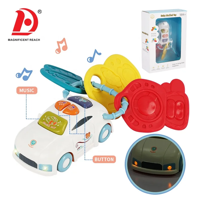 HUADA 2023 Infant Learning Educational Teether Plastic Rattle IC Toy Baby Musical Car Key Toy With Music & Light
