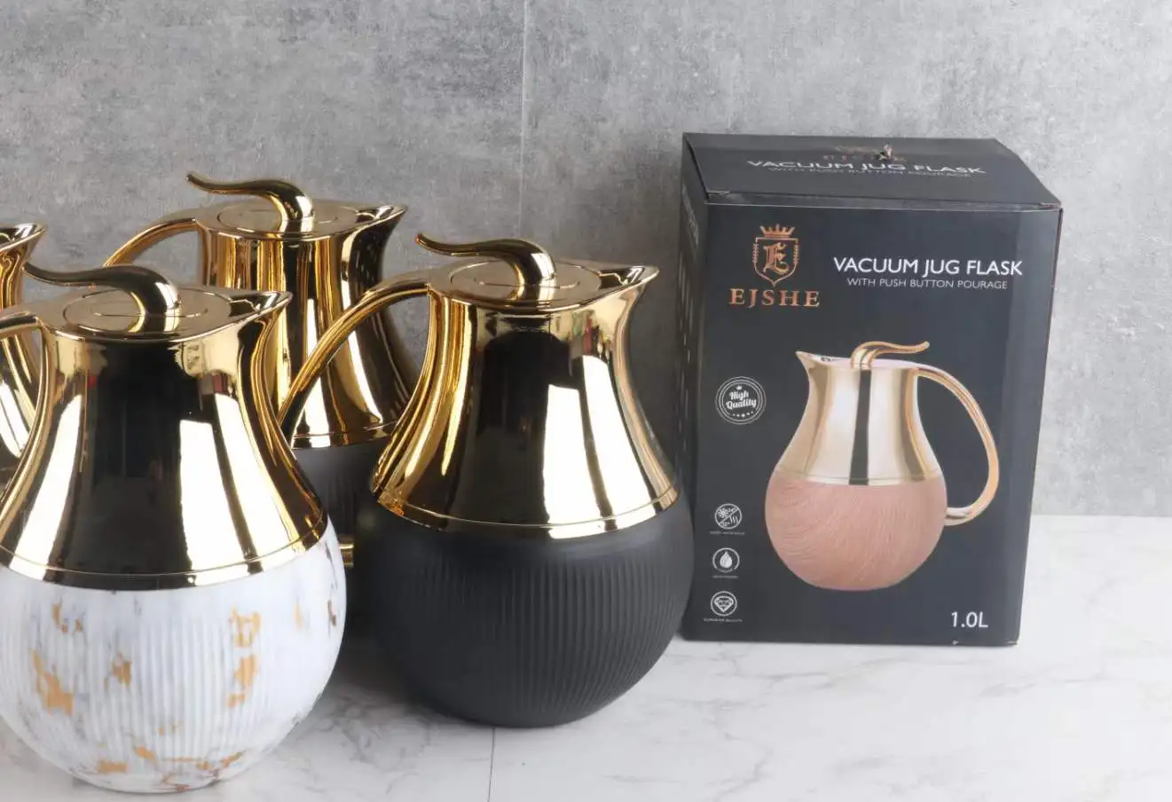 Ball Shaped 1.0L Double Walled Thermos Vacuum Carafe Arabic FLASK Teapot with Gold Lid Ramadan stock