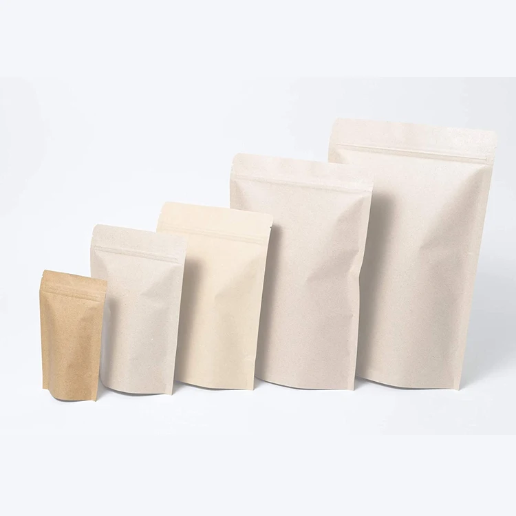 Kraft Paper Resealable Aluminum Foil Lined Flat Heat Sealable Food Packaging Pouches Bags With Zipper