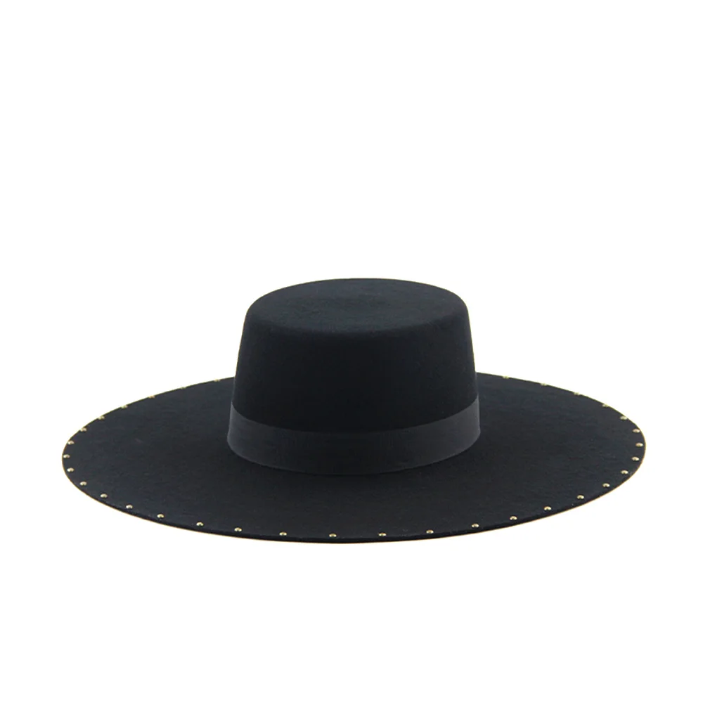 LiHua Wide Brim Boater Hats Men 100% Australian Wool Handmade Customized Wool Felt  Ombr Black color Boater Hats Wholesale