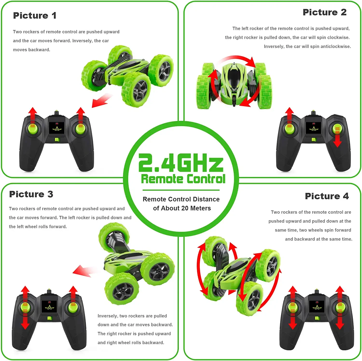 remote control car double sided 360 degrees rotating RC stunt cars toy with headlights kids xmas toy cars for boys/girls