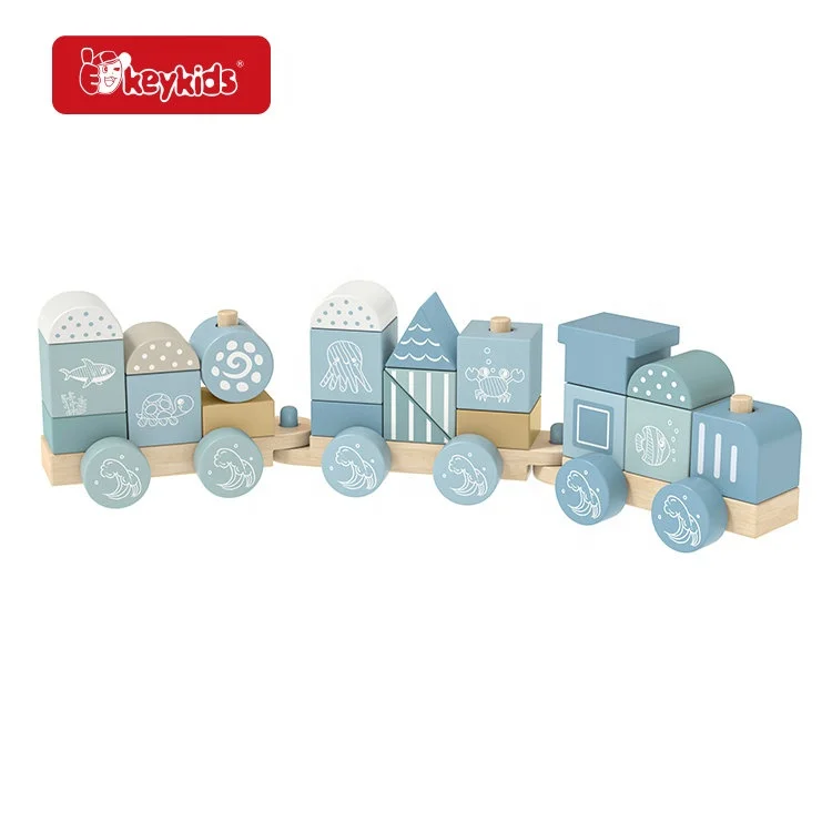 FSC Factory OEM Stacking and Pull-Along Wood Train Toy for Ages 1+ W04A642