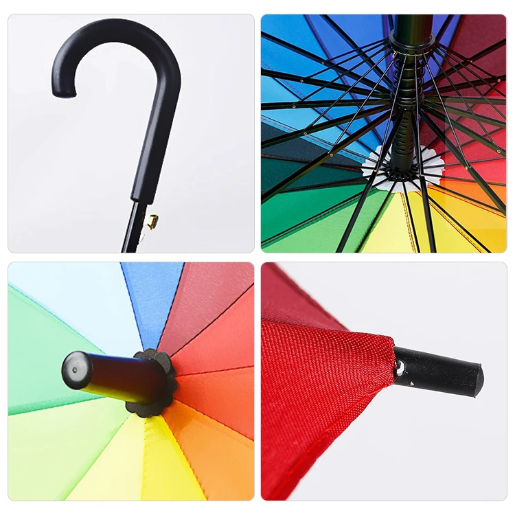 Wholesale Windproof Straight 16K Umbrella Long-handle Rainbow Umbrella Car Luxury Large Parasol Umbrella
