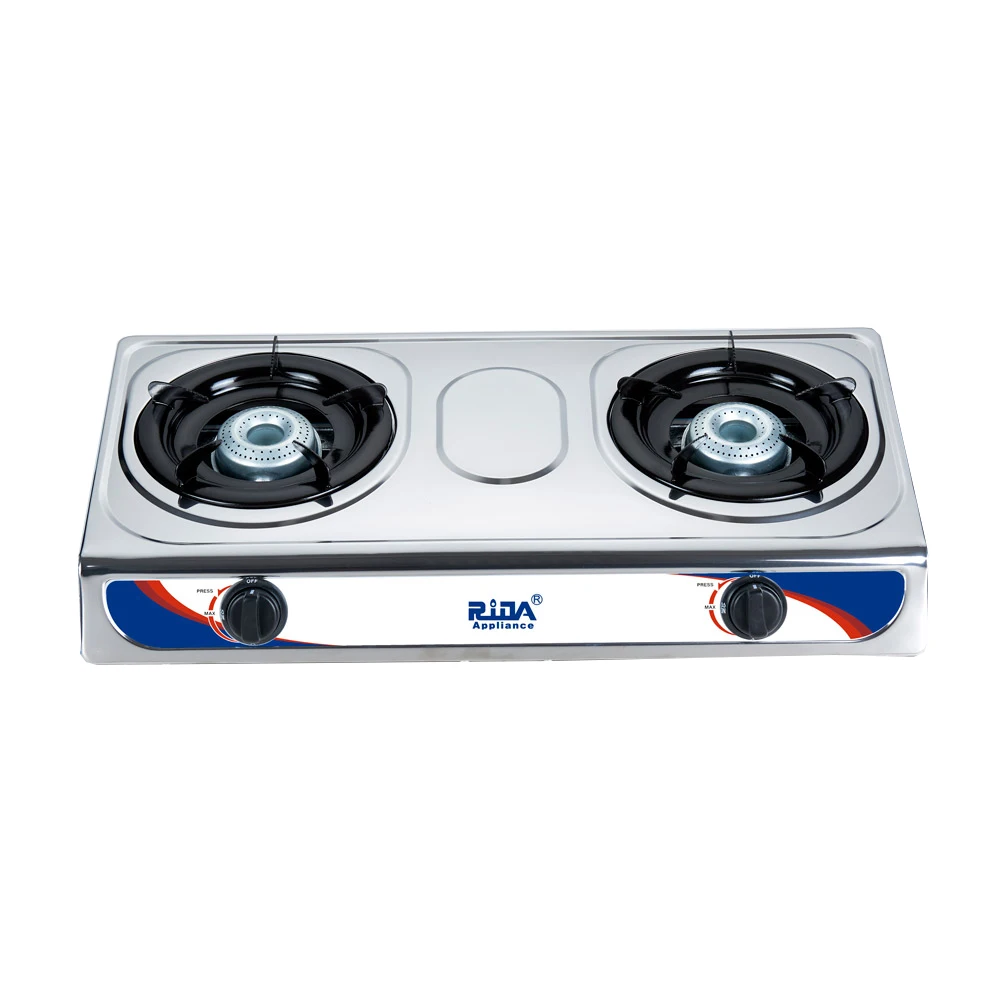 cheap price two 90 mm galvanized sheet honeycomb burners stainless steel panel body table gas cooker stove