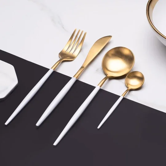 Wedding Party Events Cutlery White gold plated Flatware Silveware Sets