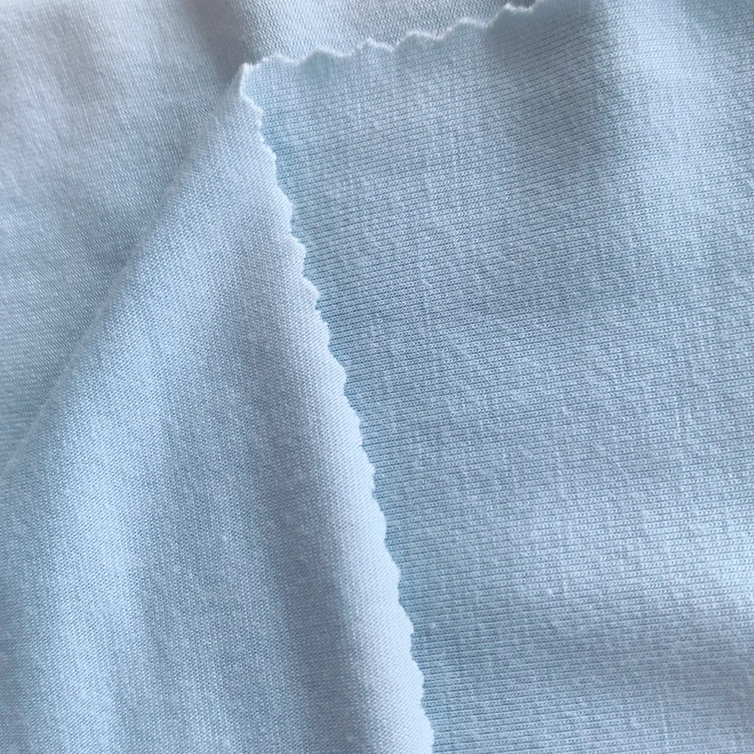 Eco-friendly OEKO-TEX 100 certified 95%bamboo 5%spandex 32s+40d 220gsm plain dyed knit jersey fabric for garments bedding