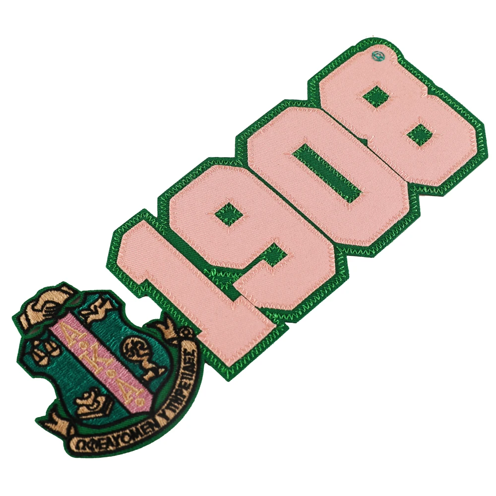 Custom applique embroidery patches twill fabric 1908 number shield patches for T shirt