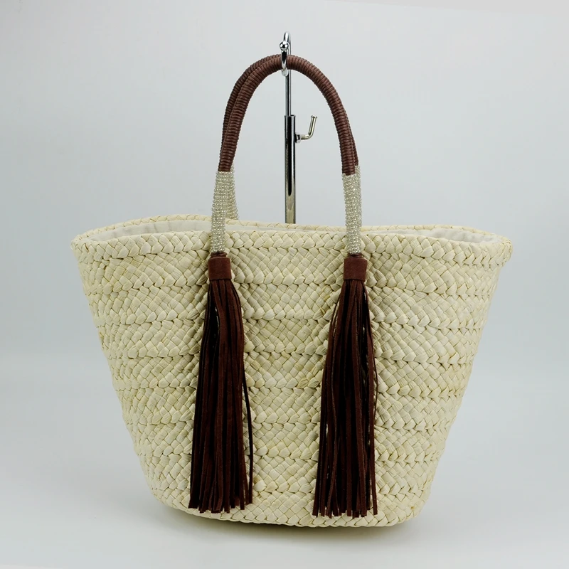 Europe Basket Market Recycled Straw Bag Natural Raffia Luxury Fringe Bag Straw Corn Basket Custom Logo