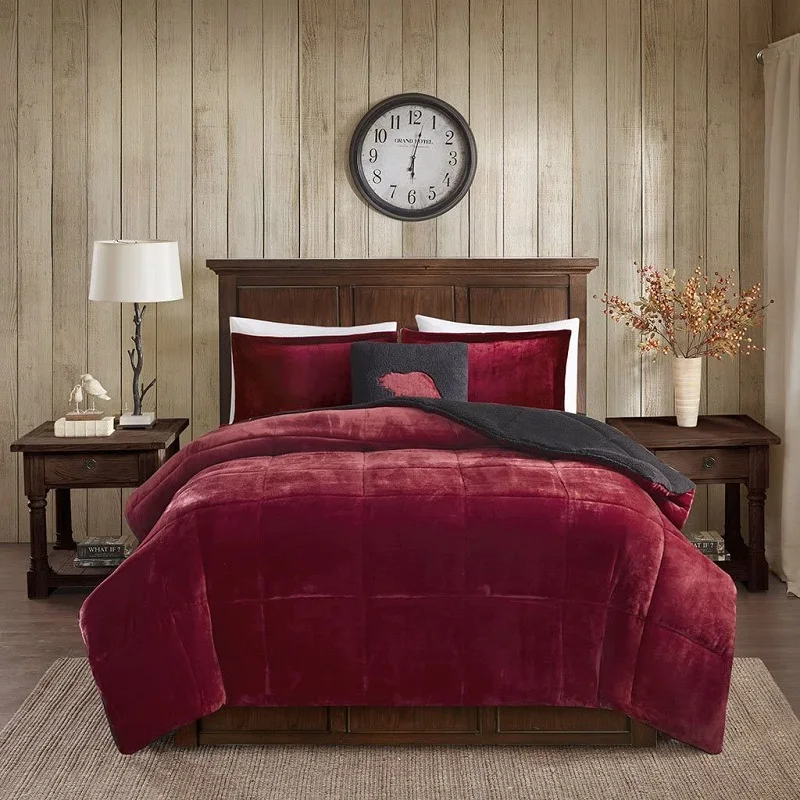 Flannel comforter sets king size luxury bedding  comforter set with pillow cas sherpa velveteen comforter set