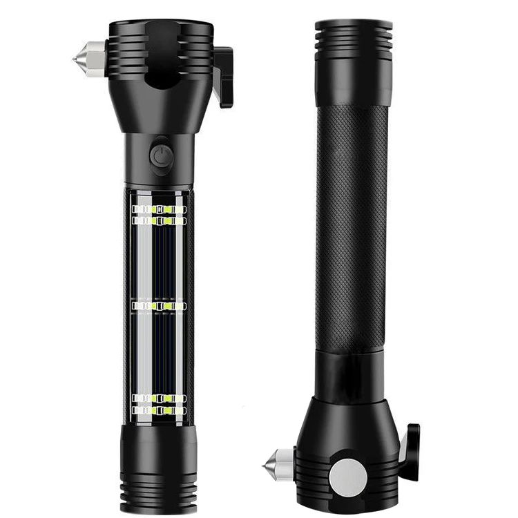 Powerful Solar Charging Multi-function Self-defense Led Torch Lampe Torche Emergency Hammer Tactical Flashlights