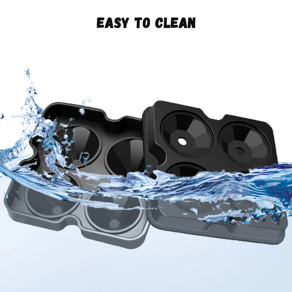 Amazon Hot Selling  Diamond Silicone Ice Cube Mold  4 Cavities Soft  Ice Cube Maker Tray with Cover