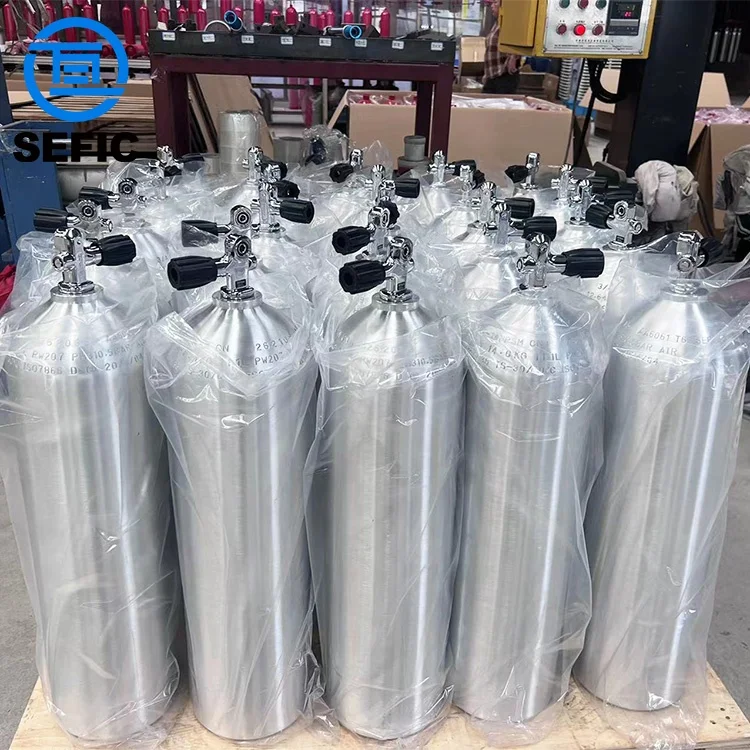 ENISO7866 CE 6l 7l 11.1l 12l Aluminum Underwater Breathing Scuba Air Tank With Din/Yoke Valve