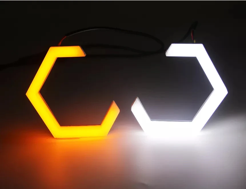 Dual color LED Hex Halo Rings Angel Eyes Switchback Headlight DRL Retrofit 70 80 86 90mm