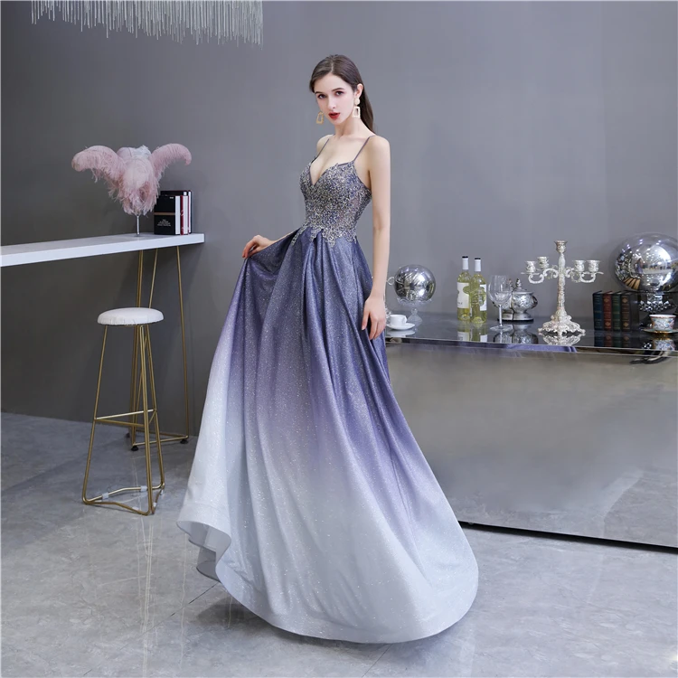 NWE2013 Delicately Spaghetti Strap Shiny Fabric Party Dress with Beaded Top Evening Skirt