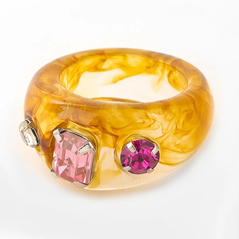 Simple Geometric Plastic Acrylic Acetate Resin  Rings Accessories Korea Fashion Colorful Resin Crystal Ring Jewelry