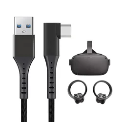 5M 90 Degree Right Angle Elbow 60W USB 3.0 A to C VR Cable for Oculus Quest 2