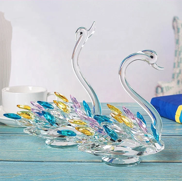 Wholesale Wedding Gifts Home Office Decorative Crystal Animal Figurine Colorful Swan Statue Souvenir Crystal Swan Crafts