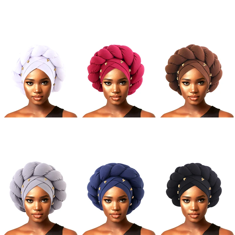 Wholesale Custom Logo Hair Accessories Fashion Braid Headscarf Bandana Bohemia Turban Hats Muslim Turbans Headwrap For Women